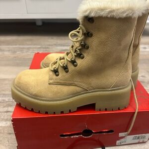 Guess Tan Women's Combat Boots with Faux Fur